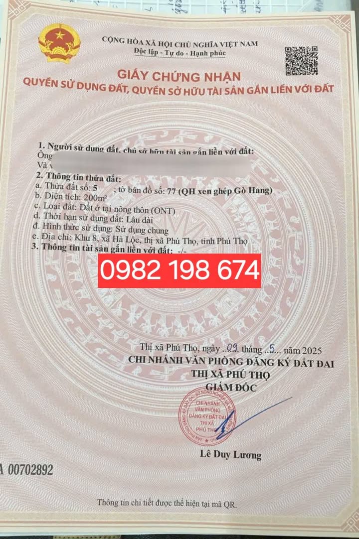 Đất nền Thị Xã Phú Thọ 200m² giá thỏa thuận - Đầu tư giá trị lâu dài!