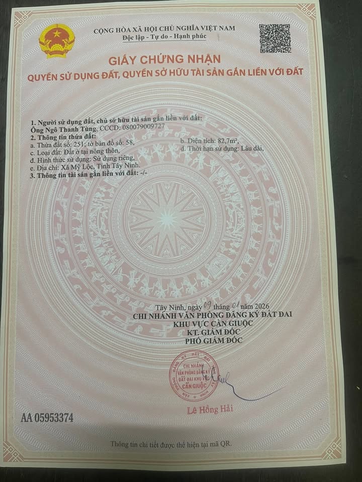 Đất thổ cư Mỹ Lộc, Cần Giuộc 85m² giá 5 tỷ - Sổ đỏ chính chủ!