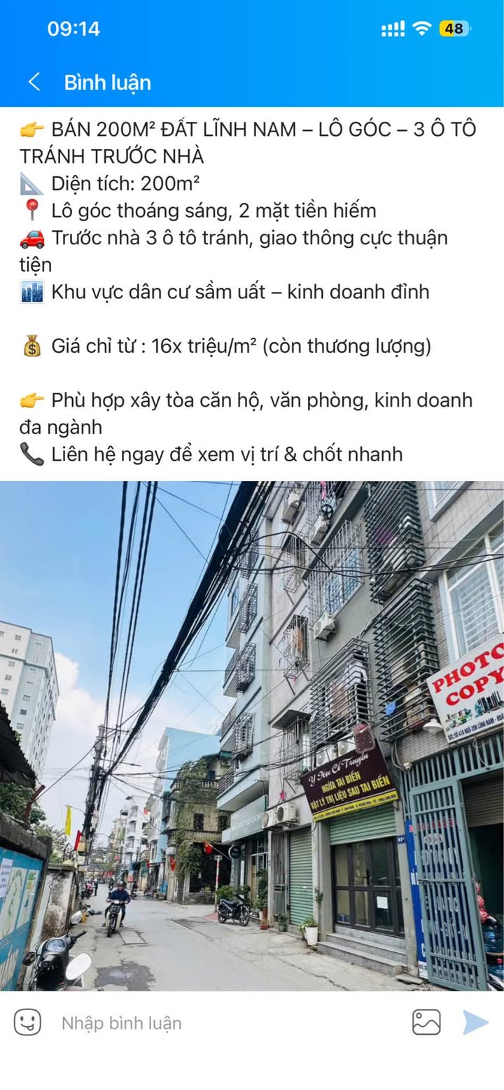 Đất Lĩnh Nam 200m² giá 3.2 tỷ - Lô góc hiếm, ô tô tránh trước nhà!