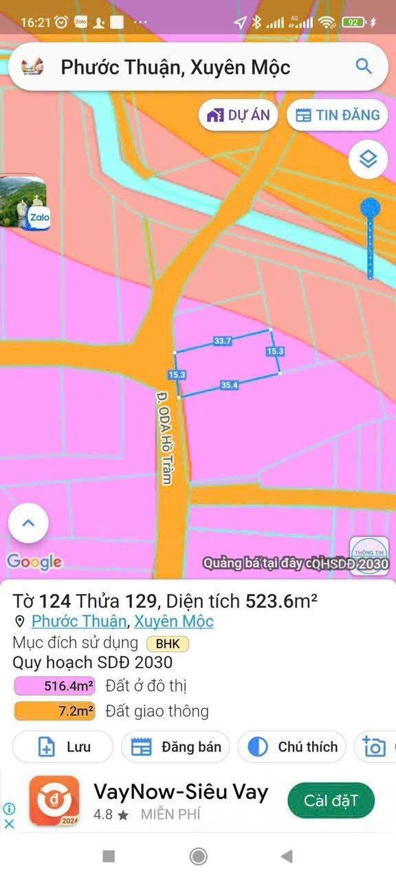 Đất nền Xà Bang, Châu Đức, Bà Rịa - Vũng Tàu 525m² giá 7.7 tỷ - Vị trí đắc địa, kinh doanh sầm uất!