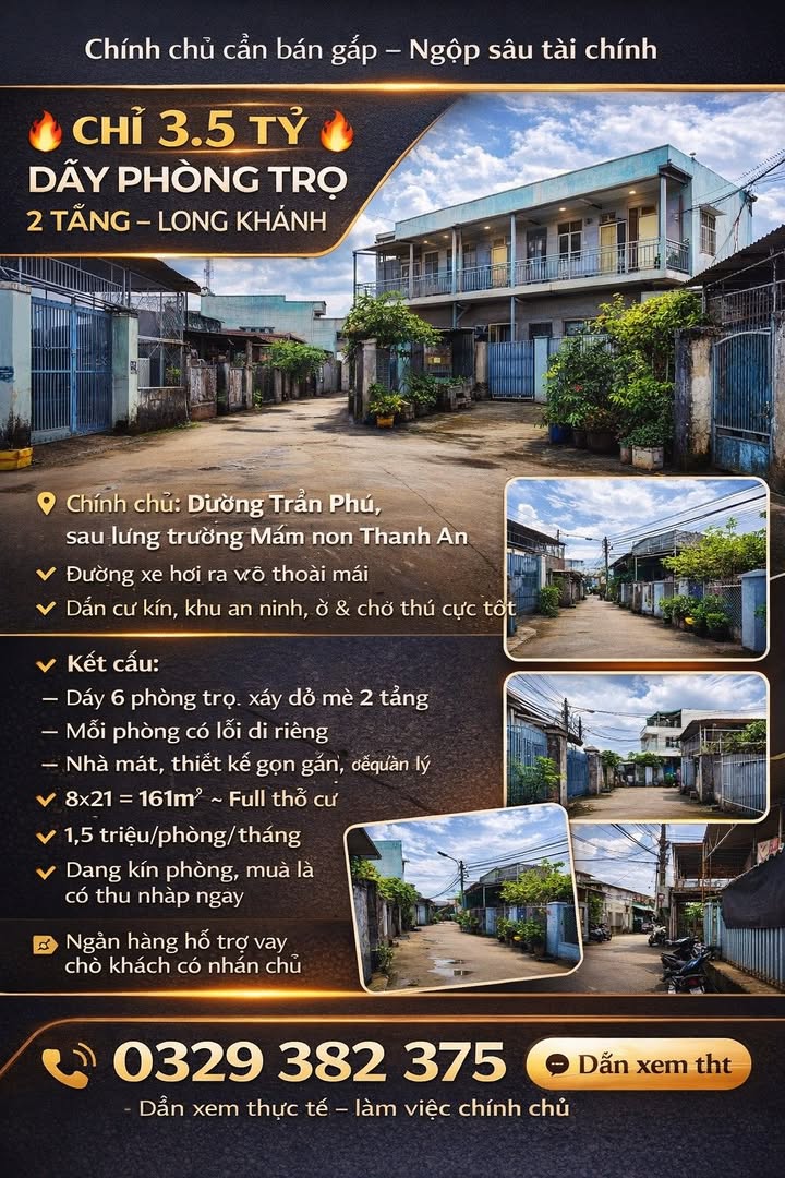Dãy phòng trọ 2 tầng Long Khánh 161m² giá 3.5 tỷ - Chính chủ cần bán gấp!