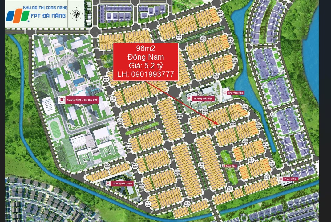 Townhouse FPT Hải Châu 96m² giá 5.2 tỷ - Đối diện đại học FPT!