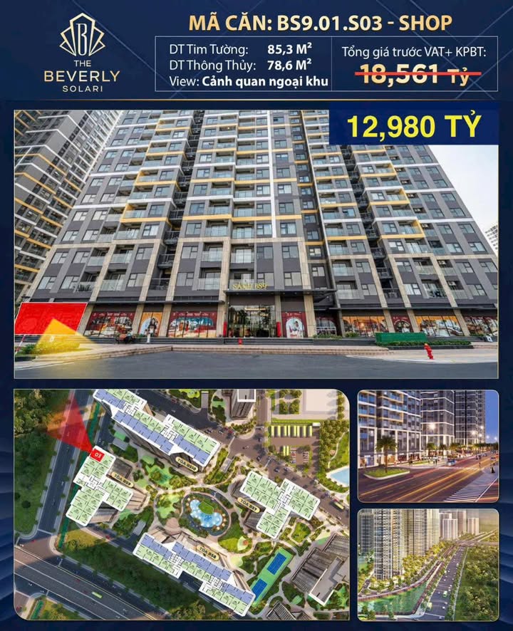 Shophouse The Beverly Solari Gia Lâm 85m² giá 12.98 tỷ - Cơ hội đầu tư vàng!