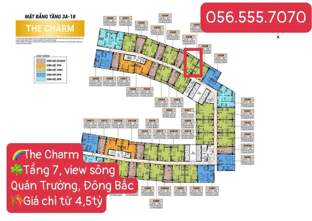 Căn hộ The Charm Lĩnh Nam 58m² giá 4.5 tỷ - Hàng hiếm không nên bỏ lỡ!