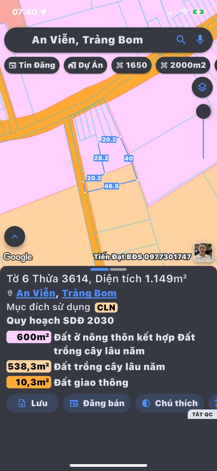 Đất ở An Viễn, Trảng Bom 1149m² giá 2.5 tỷ - Tiềm năng đầu tư lớn!