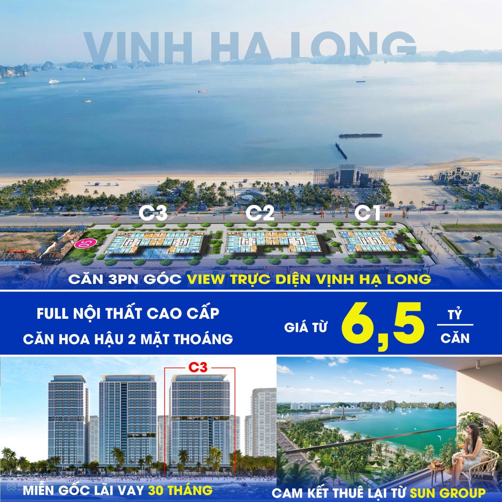 Căn hộ 3PN góc 2 mặt thoáng Sun Centro Town Hạ Long 70m² giá 6,5 tỷ - View trực diện vịnh Hạ Long!