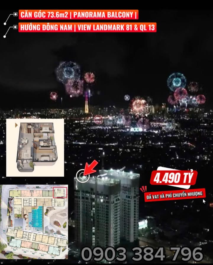 Căn hộ 2PN Landmark 81 Quận Bình Thạnh 73m² giá 4.49 tỷ - Căn góc hiếm, view triệu đô!