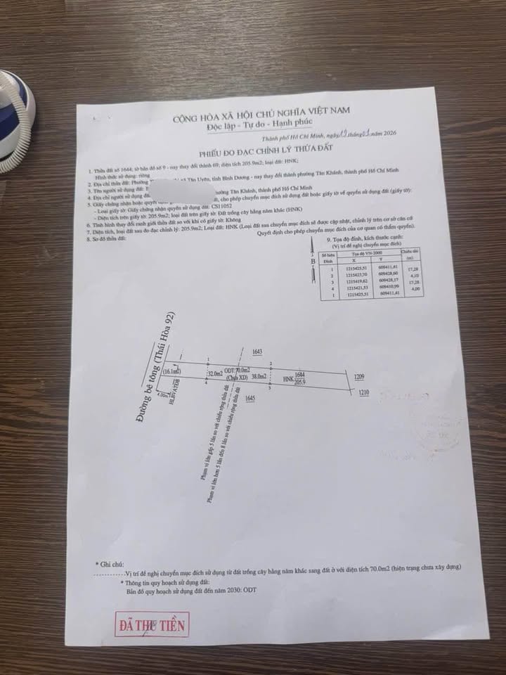 Đất thổ cư 205m² tại đường Thái Hòa, Tân Uyên chỉ 2 tỷ - Cơ hội đầu tư tuyệt vời!
