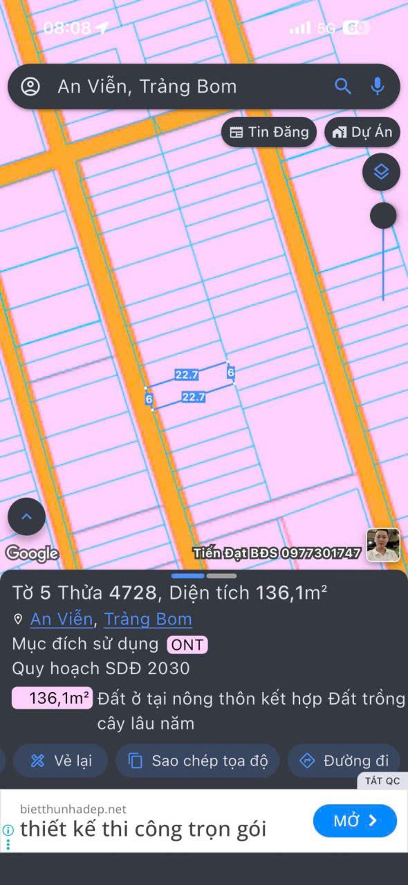 Đất nền 136m² An Viễn, Trảng Bom, Đồng Nai giá 1.6 tỷ - Sổ đỏ chính chủ