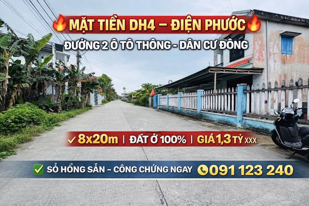 Đất nền FrontHouse mặt tiền đường DH4, Điện Phước, 160m² giá 1.3 tỷ - Đầu tư sinh lời ngay!