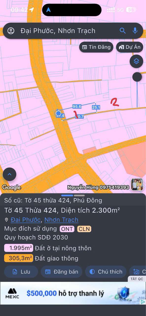 Đất thổ cư 3650m² xã Phú Đông giá 54.75 tỷ - Mặt tiền đường Hùng Vương!