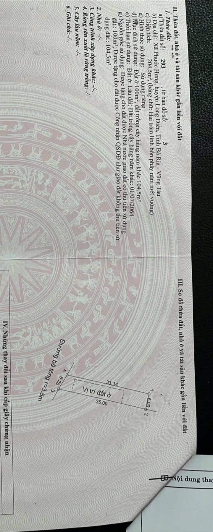 Đất thổ cư Bàu Lâm Xuyên Mộc 210m² giá 1.6 tỷ - Cơ hội đầu tư tuyệt vời!