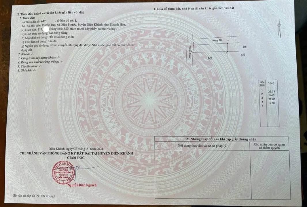 Đất thổ cư Diên Phước, Diên Khánh 117m² giá 759 triệu - Cơ hội vàng cho nhà đầu tư!