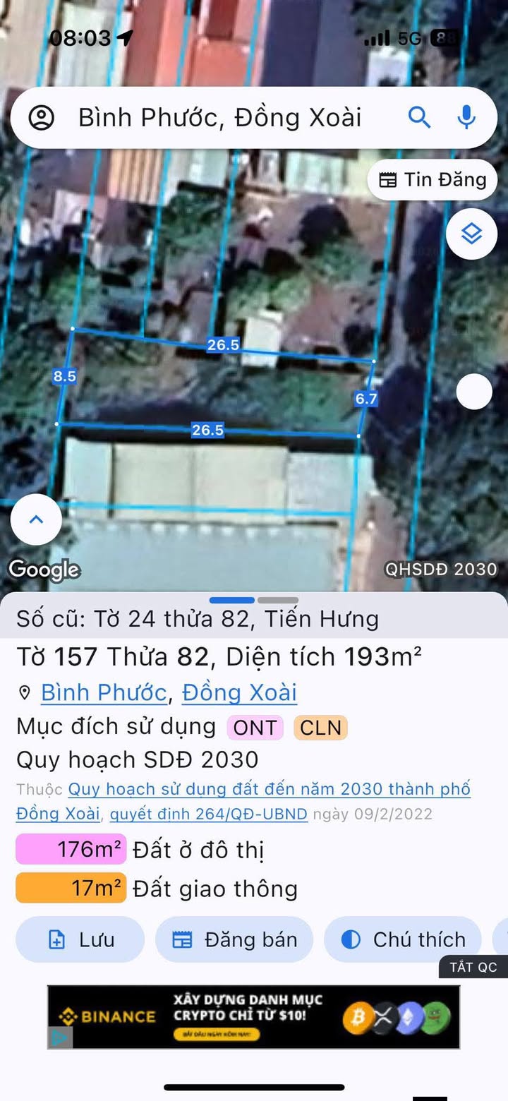 Đất nền Tiến Hưng, Đồng Xoài 195m² giá 3.38 tỷ - Cơ hội đầu tư tuyệt vời!