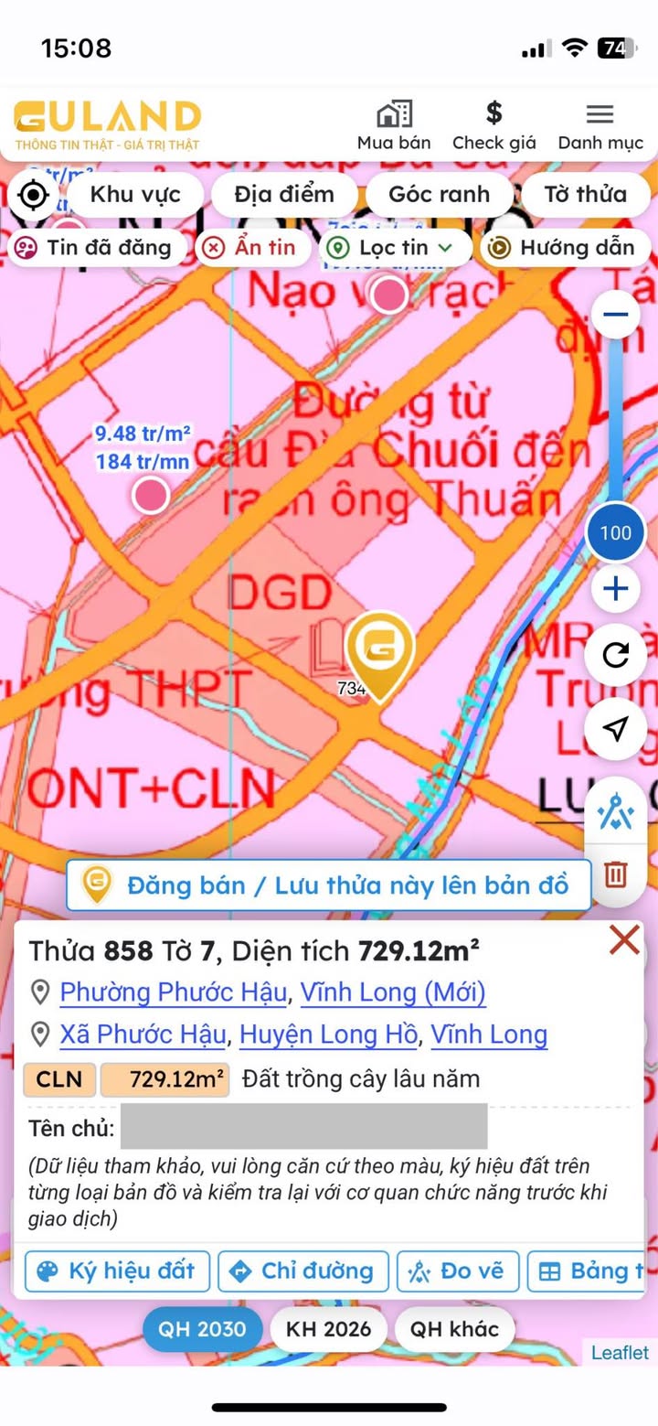 Đất nền Phước Hậu, Long Hồ 729,1m² giá 2.55 tỷ - Đầu tư sinh lời tuyệt vời!