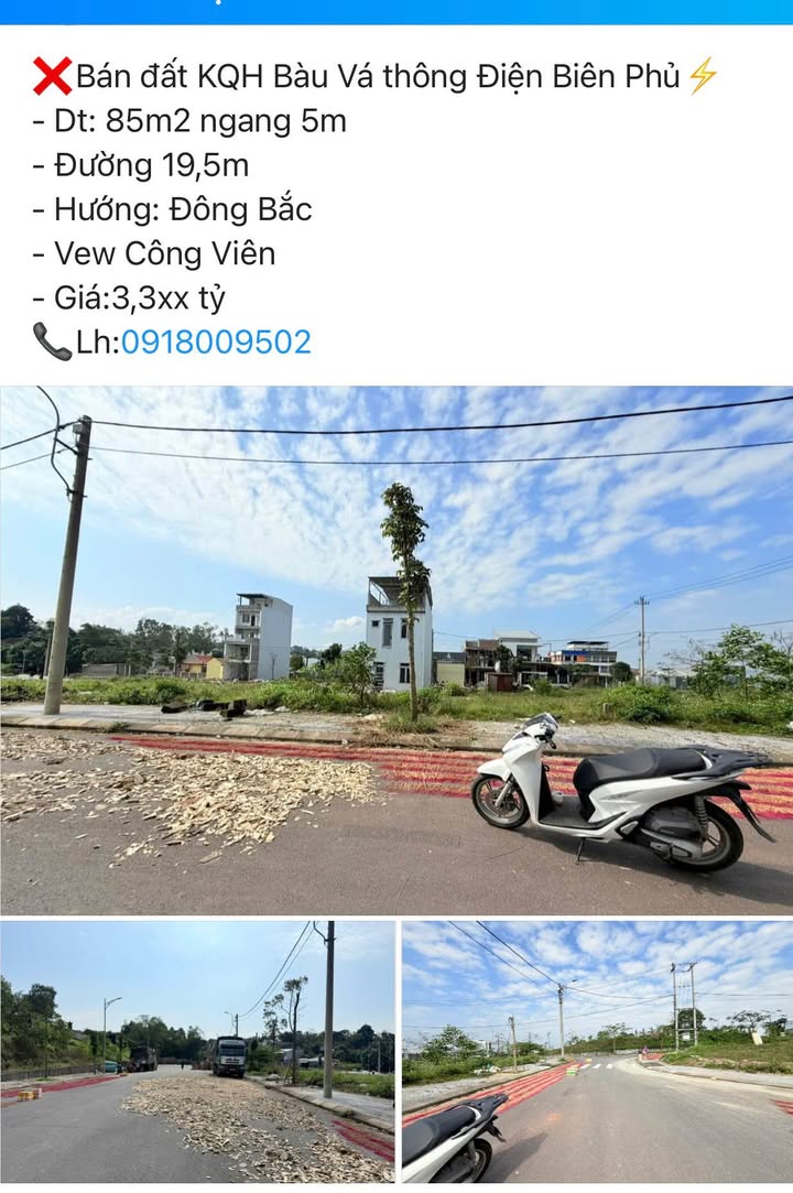 Đất nền KQH Bàu Vá, Huế 85m² giá 3.3 tỷ - Hướng Đông Bắc, view công viên!