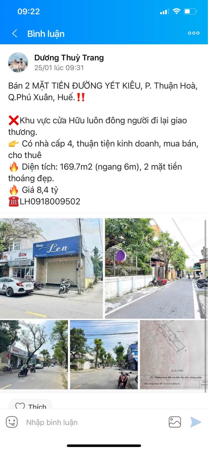 Bán FrontHouse 2 mặt tiền Đường Yết Kiêu, Phường Thuận Hòa, 169.7m² giá 8.4 tỷ - Cơ hội đầu tư hấp dẫn!