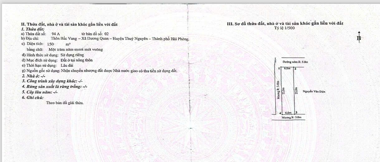 Đất nền mặt đường Bấc Vang, Thủy Nguyên, 150m² giá 3 tỷ - Cơ hội đầu tư hấp dẫn!