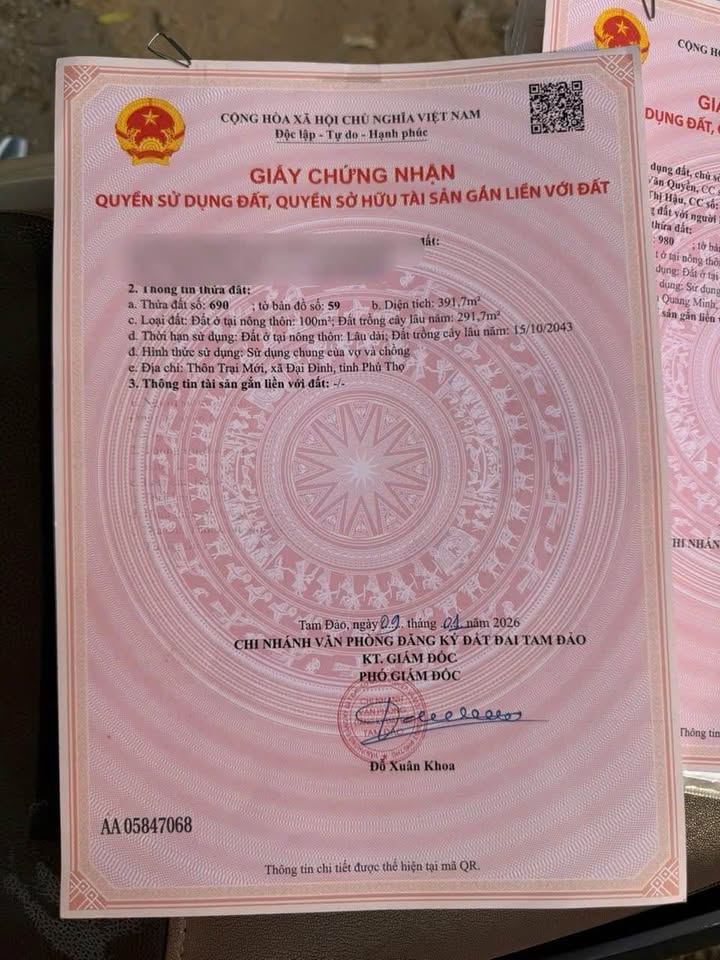 Đất nền 400m² tại thị trấn Đại Đình, Tam Đảo - Pháp lý rõ ràng, giá chỉ 2.6 tỷ!