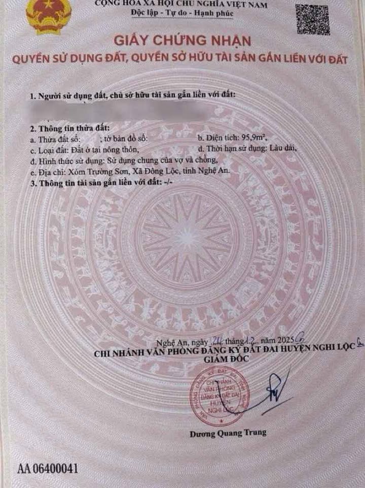 Đất nền Xóm Trường Sơn, Nghi Trung 96m² giá 1 tỷ - Lô góc 2 mặt tiền