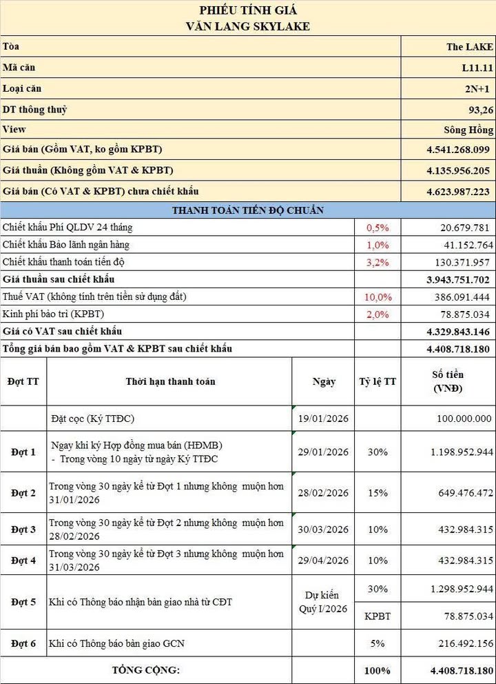 Căn hộ 2PN Văn Lang Skylake 93m² giá 4.6 tỷ - Không gian sống đẳng cấp!