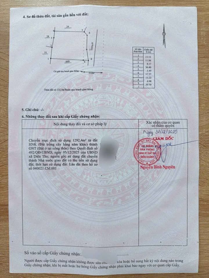 Đất thổ cư Diên Phước, Diên Khánh 1424m² giá 5.7 tỷ - Cơ hội đầu tư tuyệt vời!