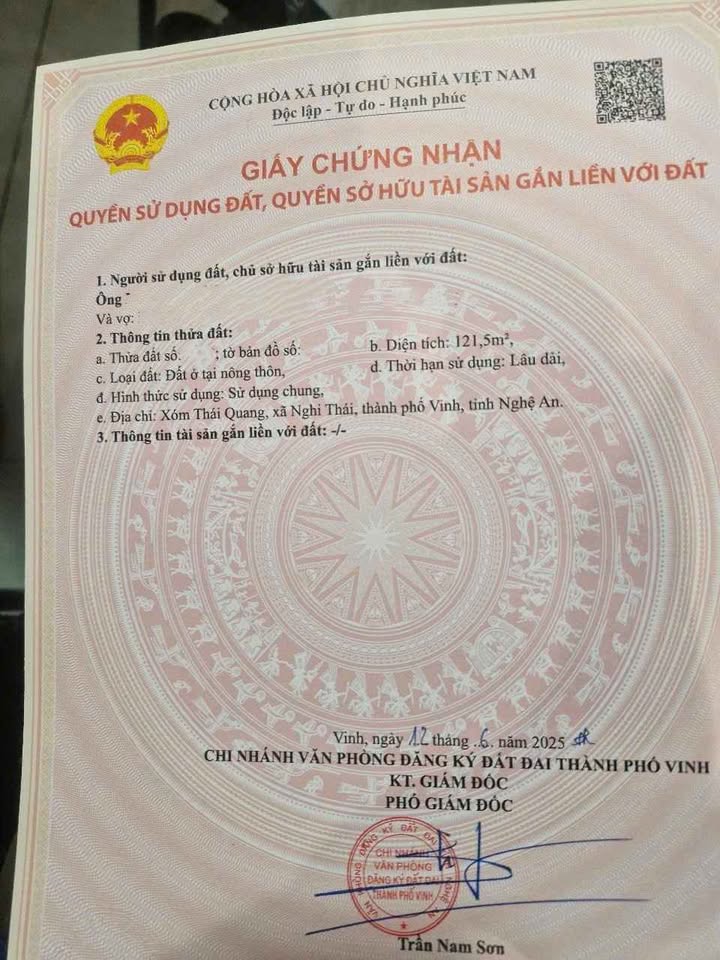 Đất lô góc 2 mặt tiền tại xóm Thái Quang, Vinh 121,5m² giá chỉ 1,5 tỷ - Cơ hội đầu tư tuyệt vời!
