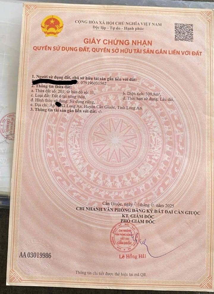 Đất thổ cư 300m² xã Long An giá 1.95 tỷ - Chính chủ bán gấp!