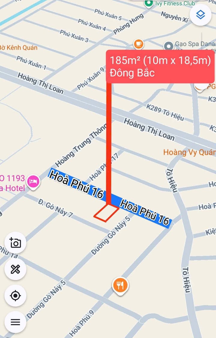 Đất nền 185m² mặt tiền đường Hòa Phú 16, Đà Nẵng - Giá chỉ 11.1 tỷ, sổ hồng sẵn!