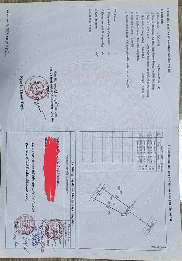 Đất nền thôn Bùi, xã Hòa Tiến, Hưng Hà 126,9m² - Giá thỏa thuận, vị trí kinh doanh tốt!