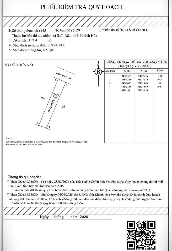 Đất mặt tiền Hương Lộ 39, Suối Cát 152.4m² giá 3.048 tỷ - Hướng Đông Bắc mát mẻ!