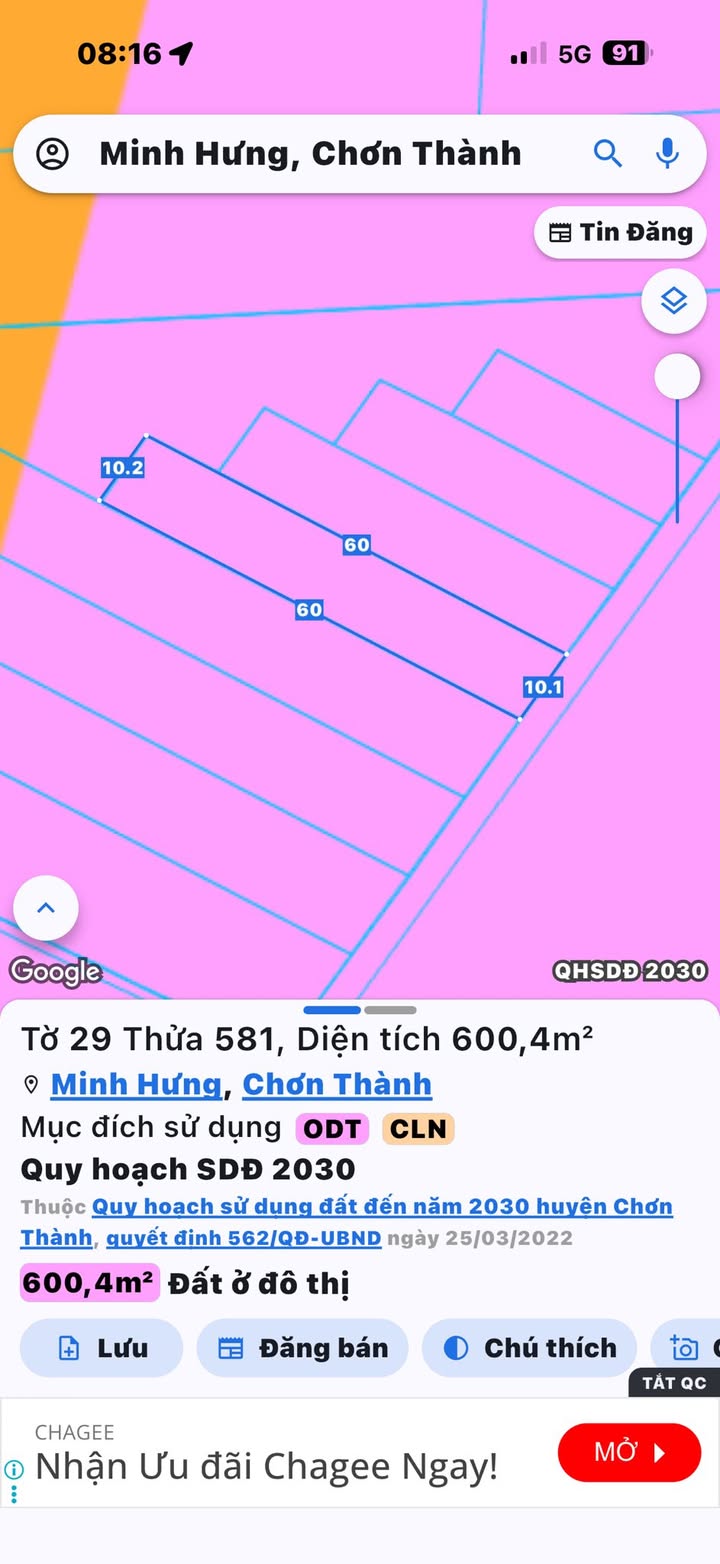 Đất thổ cư 600m² phường Minh Hưng - Giá 800 triệu - Tiềm năng đầu tư sinh lời