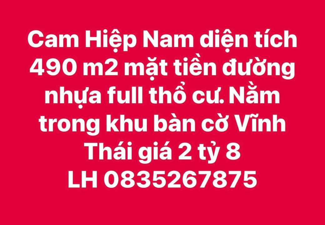 Đất thổ cư Cam Hiệp Nam 490m² giá 2.8 tỷ - Đầu tư sinh lời ngay!