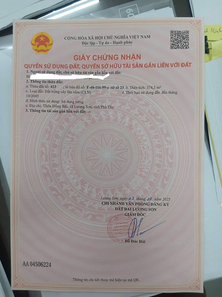 Đất thổ cư tại xã Hoà Sơn, Huyện Lương Sơn - 370m² giá 5 tỷ - Cơ hội đầu tư tốt!