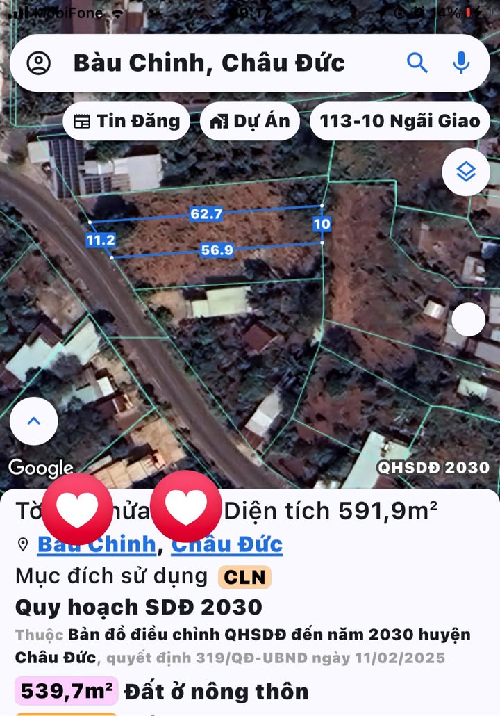 Đất nền mặt tiền đường Liên xã Bàu Chinh - Bình Giã - Quảng Thành 600m² chỉ 1.6 tỷ - Cơ hội đầu tư hấp dẫn!