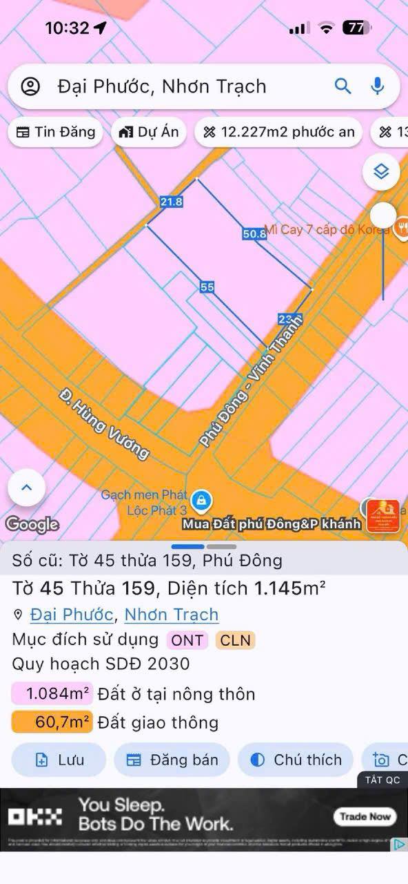 Bán gấp FrontHouse mặt tiền đường Con Gà Vàng, Nhơn Trạch, 1145m² - Giá chỉ 18 tỷ!