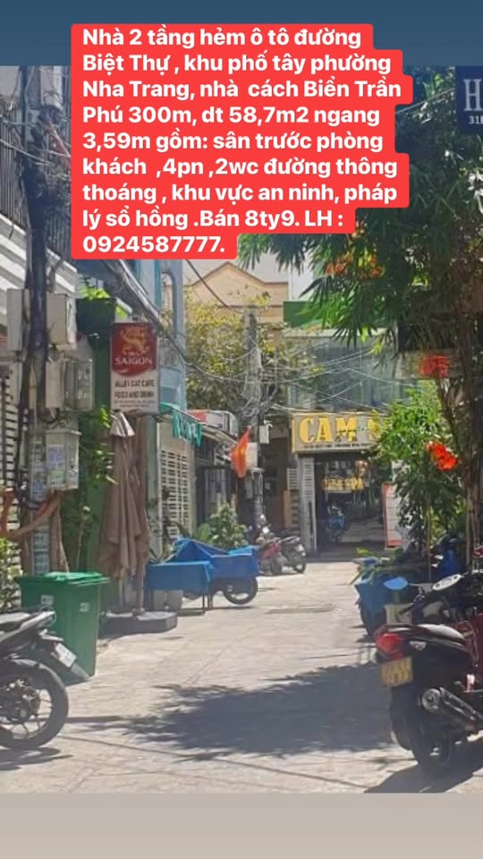 Nhà 2 tầng hẻm ô tô đường Biệt Thự, Nha Trang 58.7m² - An ninh, gần biển!