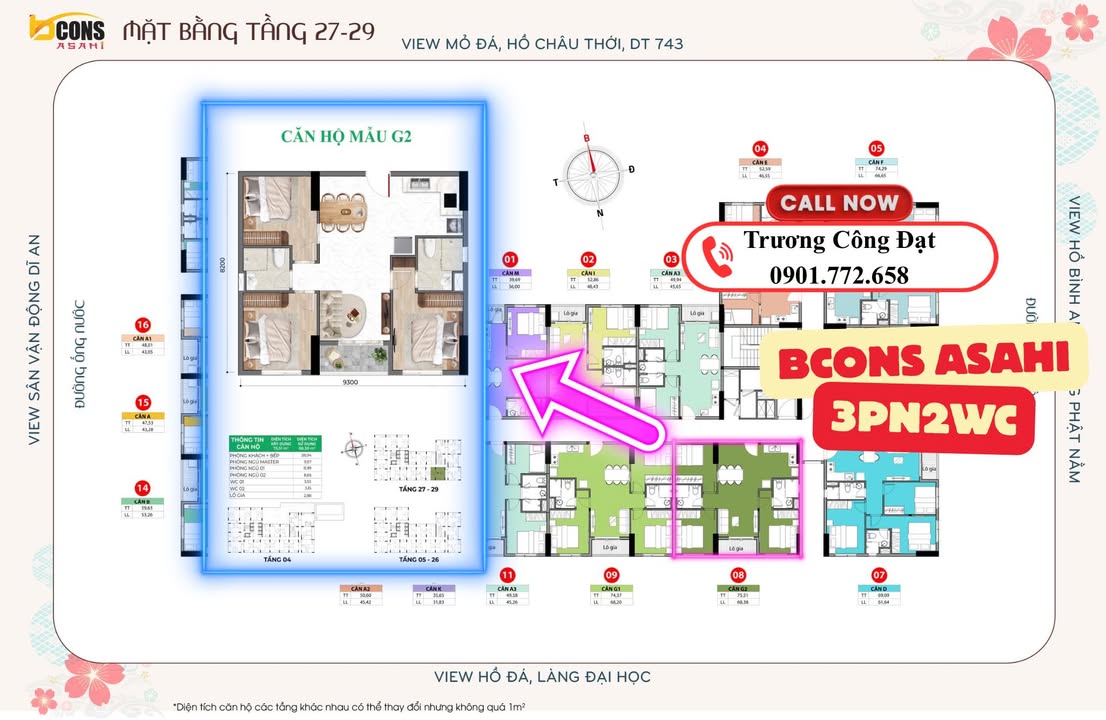 Căn hộ Bcons ASAHI Dĩ An 74m² giá 3.5 tỷ - Mặt tiền Quốc lộ 1K