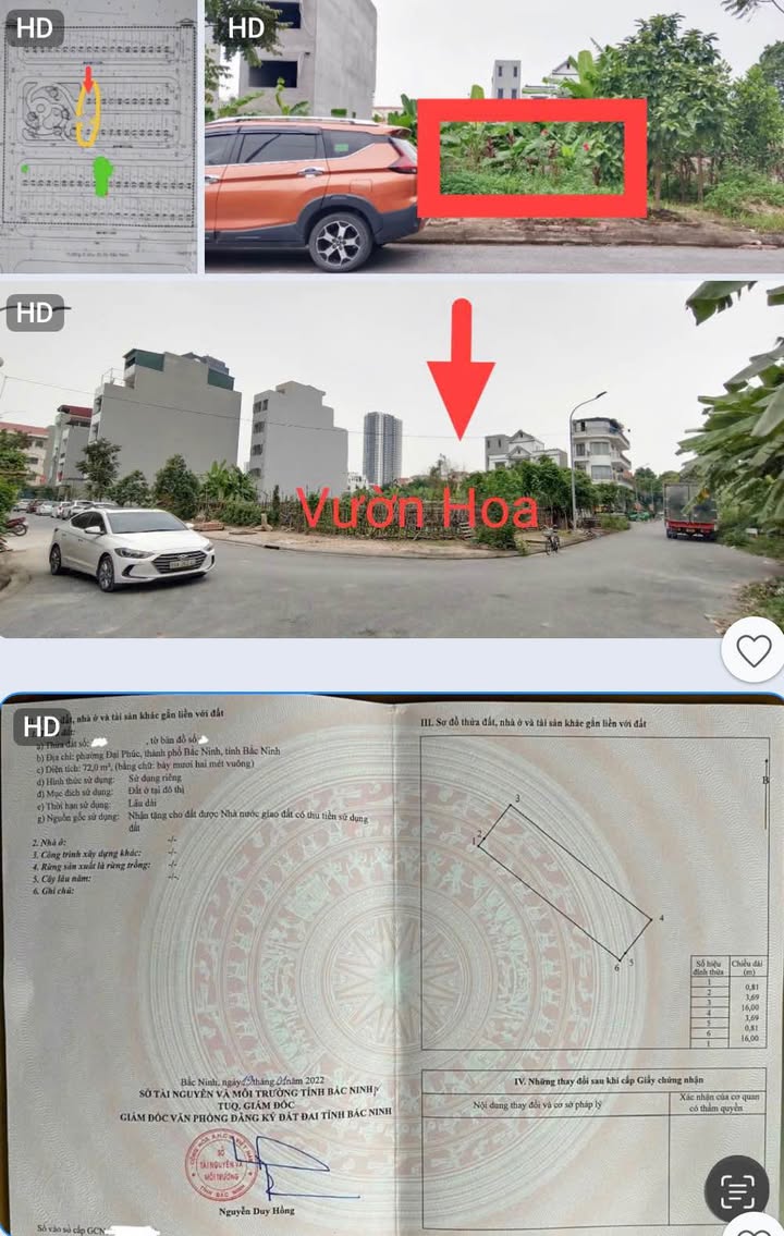 Đất Lô Góc 2 Mặt Tiền Vườn Hoa - Khu 1 Đại Phúc 72m² giá 9 tỷ - Cơ hội đầu tư hấp dẫn!