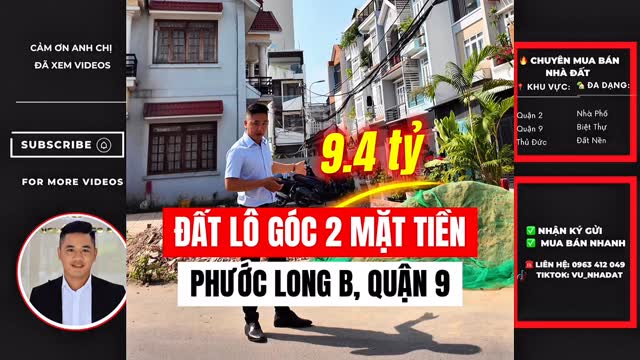 Đất nền Quận 9, Phường Phước Long A, 75m² giá 9.4 tỷ - Lô góc 2 mặt tiền hẻm xe hơi!