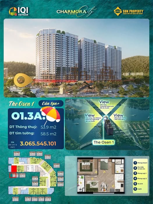 Căn hộ Charmora City Nha Trang 53.9m² giá 2.516 tỷ - Hàng hiếm đầu tư tốt!