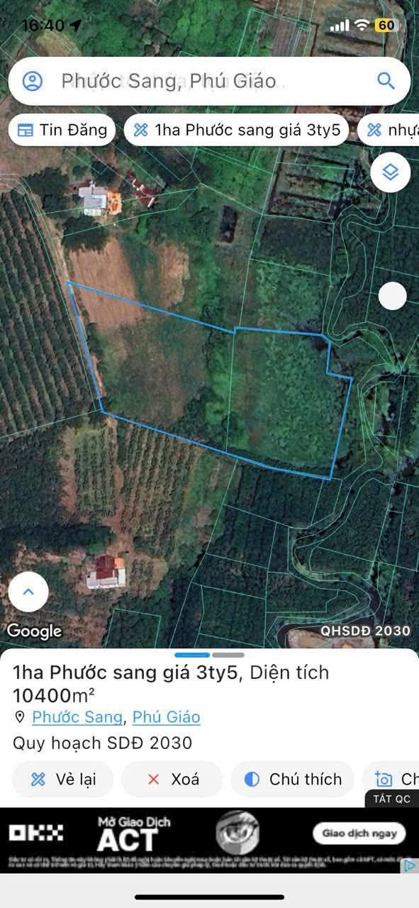 Đất nông nghiệp 1ha tại Xã Phước Sang, Huyện Phú Giáo, giá 2 tỷ - Cơ hội đầu tư tuyệt vời!