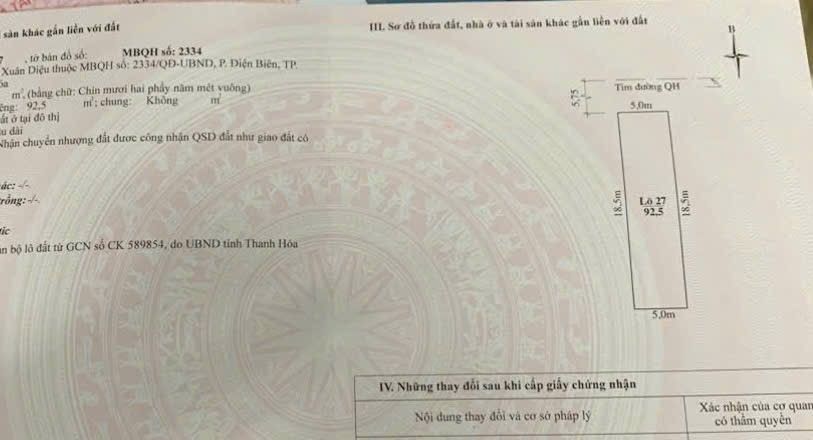 Đất nền đẹp phường Điện Biên, TP Thanh Hóa 92m² giá 6 tỷ - Cơ hội đầu tư nóng!