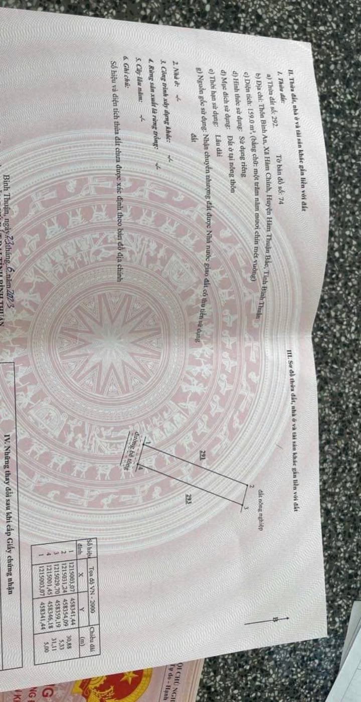 Đất thổ cư tại Xã Hàm Liêm 158m² giá 600 triệu - Gần chợ Bình An!