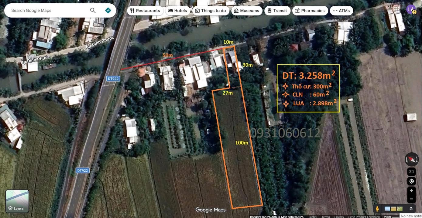 Đất thổ cư 300m² tại Huyện Thới Lai, Cần Thơ - Gần tỉnh lộ 922 chỉ 50m!