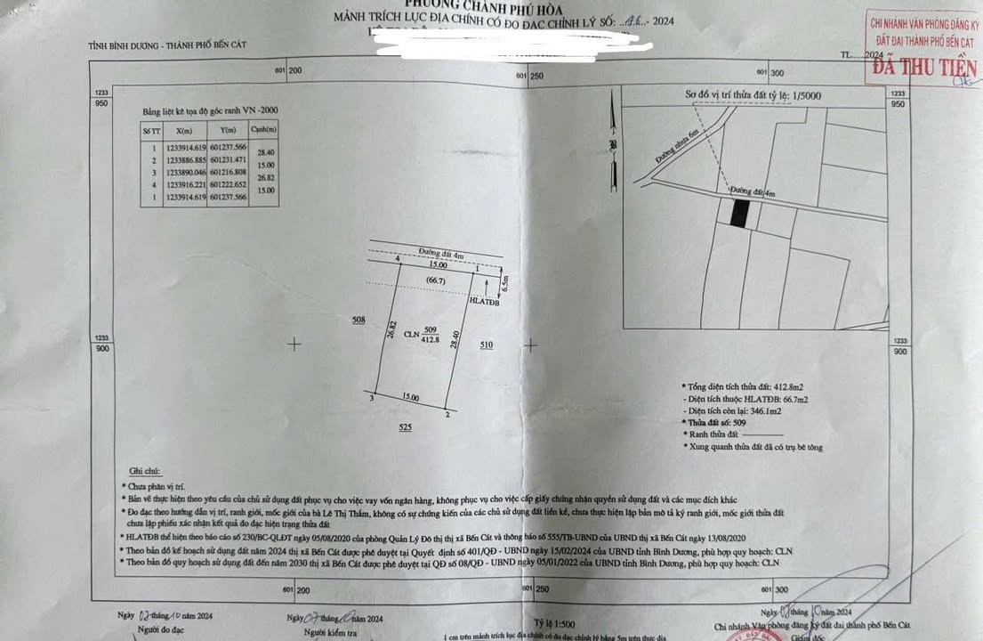 Đất nền Chánh Phú Hòa, Bến Cát, 413m² chỉ 1.8 tỷ - Đầu tư sinh lời lý tưởng!