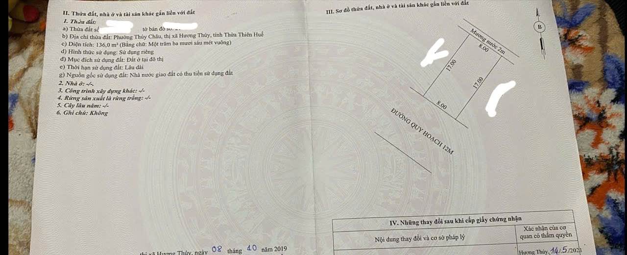 Đất nền Hương Thủy 136m² giá 1.9 tỷ - Vị trí trung tâm đắc địa!