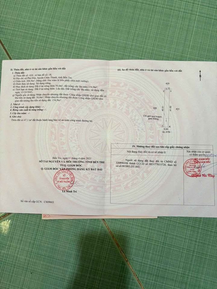 Đất nền mặt tiền Quốc lộ 57B, xã Phú Túc, 204.9m² giá 1.6 tỷ - Cơ hội đầu tư tuyệt vời!