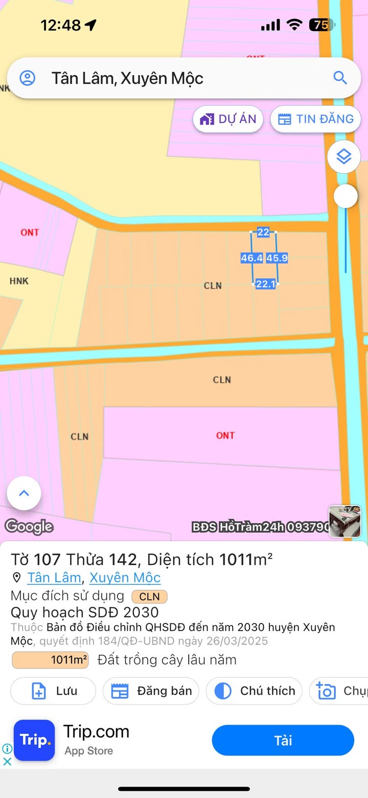 Đất nền xã Tân Lâm, huyện Xuyên Mộc 1000m² giá 999 triệu - Sổ đỏ chính chủ!