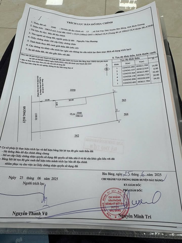 Đất mặt tiền Trừ Văn Thố, Bàu Bàng 1060m² - Cơ hội đầu tư hấp dẫn!